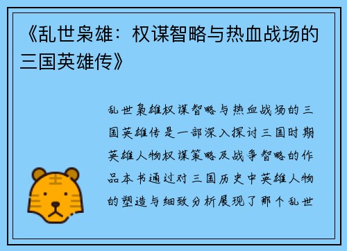 《乱世枭雄：权谋智略与热血战场的三国英雄传》